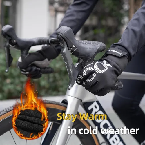 Vista 4 de ROCKBROS Guantes de ciclismo de invierno para pantalla táctil, guantes de bicicleta de montaña para clima frío, guantes de ciclismo para hombres