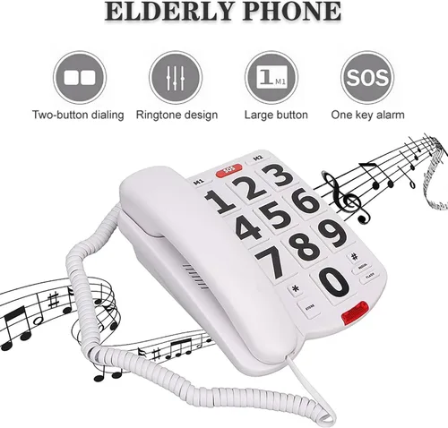 Vista 2 de Teléfono con cable de botón grande, los mejores teléfonos fijos para personas mayores, volumen ajustable, timbre y altavoz extra fuerte, teléfonos