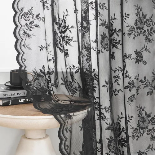 Vista 28 de Cortinas de encaje beige, juego de 2 paneles de cortinas traslúcidas con bolsillo para cortinero, decoración de ventana pequeña, baño, sótano