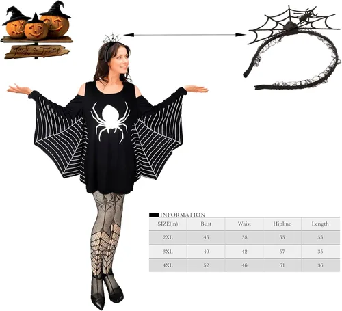Vista 3 de ZANLER Disfraz de araña de 3 piezas para mujer, Halloween, diadema negra, capa de araña, vestido de Halloween, tela de araña, medias largas hasta