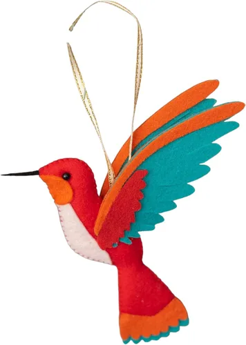 Vista 10 de Adorno de colibrí Adornos de Navidad hechos a mano de fieltro para árbol Rojo, verde, naranja, colibrí, decoración de árbol de Navidad, adorno