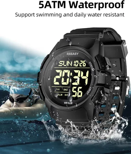 Vista 3 de Beeasy Men Digital Sports Watch,Waterproof Watch with Stopwatch Countdown Timer Alarm Function Dual Time Rubber Strap Wrist Watch for MenStudent