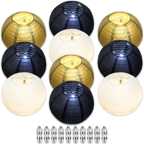 Vista 14 de Linternas de papel chino rosa con luces LED, paquete de 10
