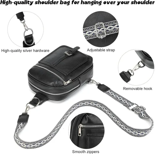Vista 7 de Bolso Bandolera Mochila Cruzada - 2 en 1 Bolso Cruzado de Cuero Riñonera con 2 Correas Extraíbles Mini diaper bag, Instant Wipes pocket