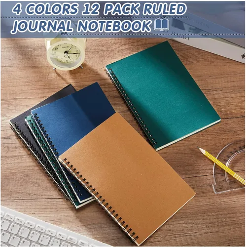 Vista 4 de Mimorou Paquete de 12 cuadernos en espiral de tapa dura con rayas universitarias A5 para suministros escolares de oficina, 100 páginas/50 hojas, 8.3