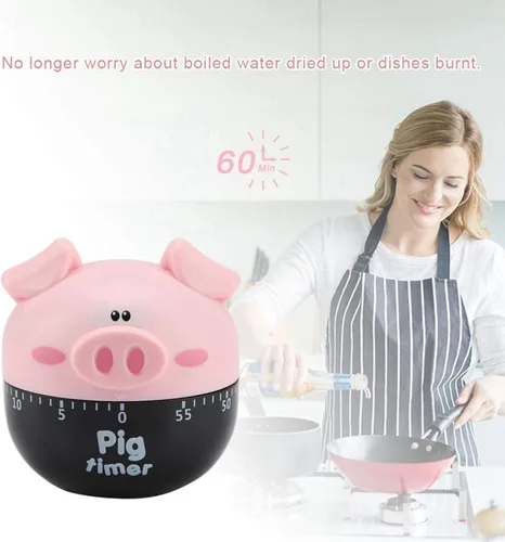 Vista 3 de Temporizador de cocina, lindo cerdo de dibujos animados con temporizador de cocina con alarma, temporizadores mecánicos, contadores de 55 minutos
