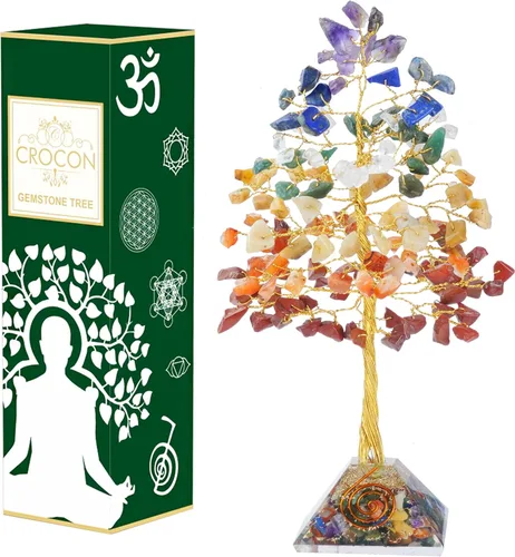 Vista 12 de Árbol de la vida de chakras de aventurina amarilla, árbol de cristal para energía positiva, decoración de Feng Shui, árbol de piedras preciosas