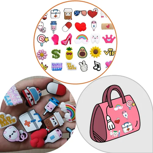Vista 3 de Encantos de zapatos de enfermera, 30 piezas, lindo zapato médico, diferentes formas, accesorios de zapatos para sandaliaszapatos y pulserapulsera