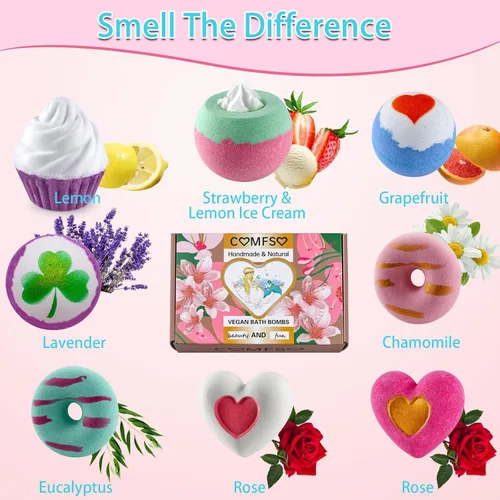 Vista 2 de Bombas de baño para niñas - Bombas de baño, regalos de Navidad para mujeres y niños, baño de burbujas, juego de regalo de bombas de baño hecho a