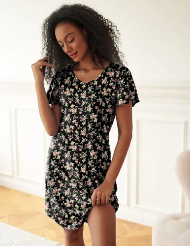 Vista 4 de Ekouaer - Paquete de 2 camisones de manga corta para mujer, cómodo y suave, pijama para dormir