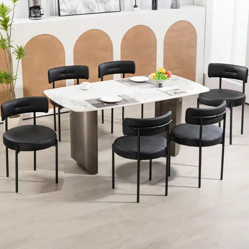 Vista 14 de Juego de 2 sillas de comedor de piel sintética sin brazos con patas negras Negro
