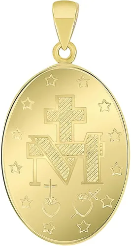 Vista 3 de Collar con colgante de oro amarillo macizo de 14 quilates pequeño medallón milagroso de la Virgen María