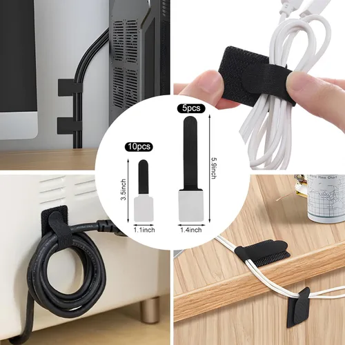 Vista 4 de Kit de organización de cables de 137 piezas, 4 fundas para cables, 100 bridas para cables, 10 clips para cables, 15 bridas adhesivas de pared, 10