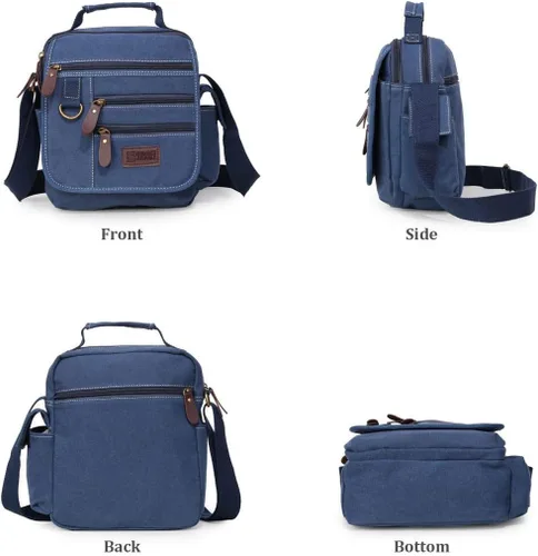 Vista 4 de Bolso bandolera de lona para hombre, bolso bandolera pequeño, bolso de trabajo, multifunción, vintage