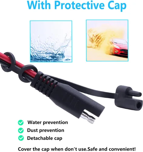 Vista 4 de Cargador de batería SAE para encendedor de cigarrillos, cable de carga de 16 AWG de 12 V, adaptador de liberación rápida, cable de carga con luz