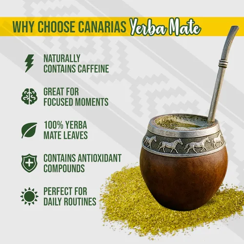 Vista 4 de Canarias Yerba Mate - Té tradicional de yerba mate uruguaya de 2.2 libras, hoja molida sin tallos (Sin Palo), sabor fuerte y con cuerpo