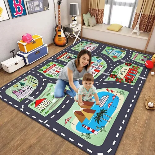 Vista 11 de Alfombra de juego para niños, alfombra de juego para sala de juegos infantil, alfombra de juegos para la vida urbana, ideal para jugar con autos