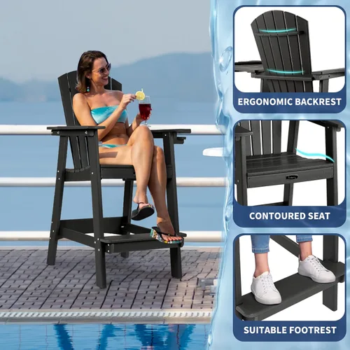 Vista 7 de FUNBERRY Juego de 2 sillas altas Adirondack con mesa de conexión extraíble, silla de balcón alta para todo tipo de clima con portavasos 2