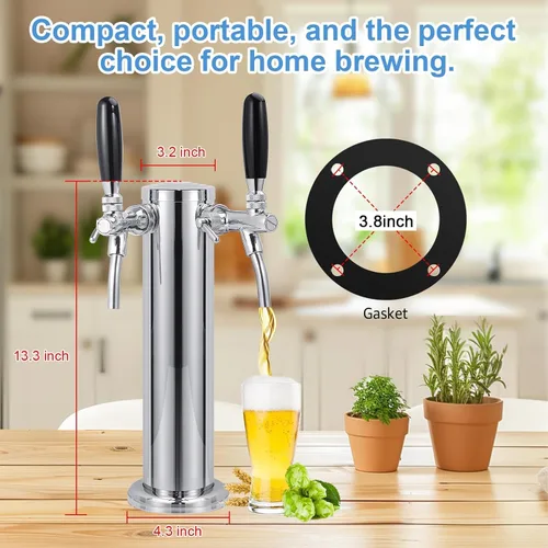 Vista 8 de Torre Kegerator de doble grifo ajustable Torre de cerveza de barril de cerveza premontada Torre de grifo de barril de cerveza de acero inoxidable