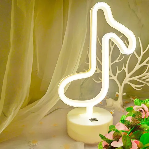 Vista 8 de Luces de notas musicales - Letreros de neón con notas de música LED, funciona con USB/batería, blanco cálido