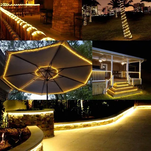 Vista 7 de Luces de cuerda LED de 100 pies para exteriores, 720 luces LED de tubo flexibles y conectables con 8 modos, iluminación LED impermeable para jardín