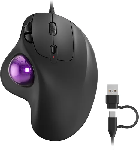 Vista 9 de Ratón Nulea M509 Trackball con cable, diseño ergonómico, fácil control con el pulgar, seguimiento preciso y suave, interfaz 2-en-1