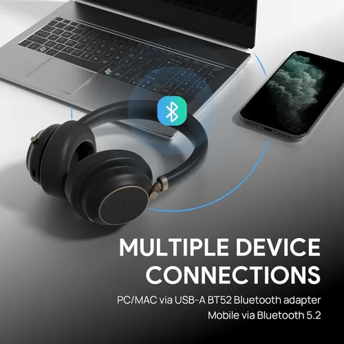 Vista 10 de Yealink BH76 Plus Auriculares Bluetooth, Auriculares Inalámbricos con Micrófono para PC, Cancelación Activa de Ruido, Brazo de Micrófono Oculto