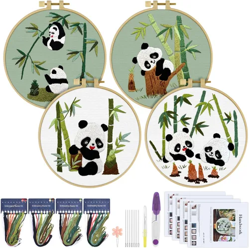 Vista 15 de ERKOON 4 Kits de Bordado, Juego de Punto de Cruz de Animales que Incluye Tela de Bordado, Aros, Hilos para Amantes de las Manualidades, Puntada a