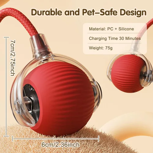 Vista 6 de Pelota de juguete interactiva para gatos, juguetes para gatos de interior, juguetes interactivos inteligentes autoenrollables para perros, bolas