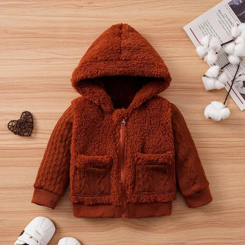Vista 2 de MIEKISA Chaqueta con cremallera marrón para bebés y niños pequeños con capucha y ropa de abrigo cálida