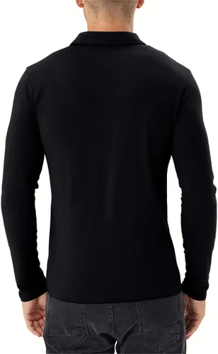 Vista 8 de Aiyino Camisas polo de manga cortalarga para hombre, estilo casual, ajustadas, básicas, de algodón