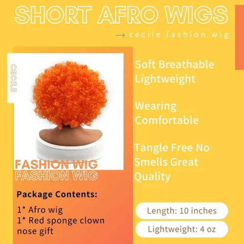 Vista 3 de Everfun Peluca afro corta rizada y esponjosa para mujeres y hombres, cosplay, fiesta de anime, Navidad, Halloween, divertidas, pelucas de payaso