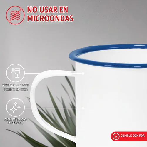 Vista 5 de Red Co. Juego de 6 tazas redondas de café y té de metal esmaltado de 12 onzas con asa, borde blanco sólido y azul marino