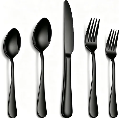 Vista 13 de Black Forks - Juego de cubiertos de 6 piezas, tenedores de acero inoxidable, juego de tenedores pulidos con espejo, juego de cubiertos esenciales