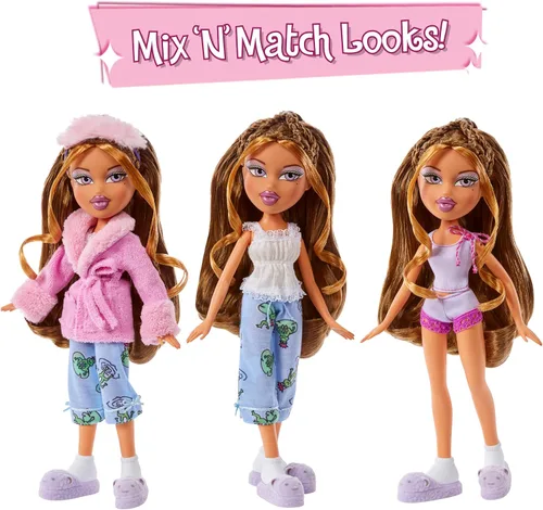Vista 3 de Bratz Muñeca de moda Yasmin de fiesta de pijama con 2 juegos de pijamas, peluche y accesorios