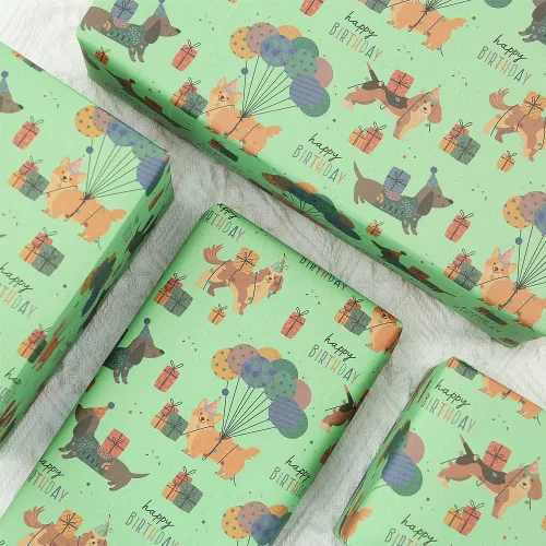 Vista 5 de Apol Papel de regalo de feliz cumpleaños, papel de regalo para cachorros, 4 hojas plegadas, papel de estraza para niños, niñas, mujeres, hombres