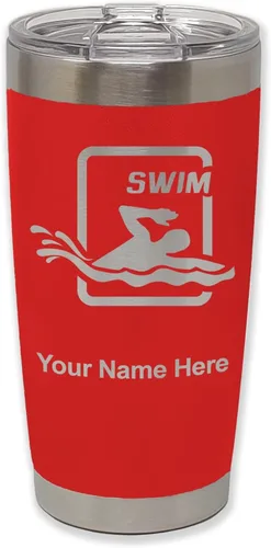 Vista 39 de LaserGram Vaso aislado al vacío de 20 onzas, para natación, grabado personalizado incluido (negro) Engraved Gift for Swimmers, Vacuum Insulated