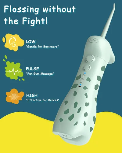Vista 3 de Irrigador dental eléctrico para niños de 6 a 12 años, irrigador oral para niños con 3 modos suaves y 2 modos sónicos, kit dental compatible