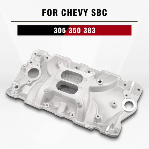 Vista 4 de Colector de admisión de aluminio de doble plano compatible con Chevy SBC 305 350 383