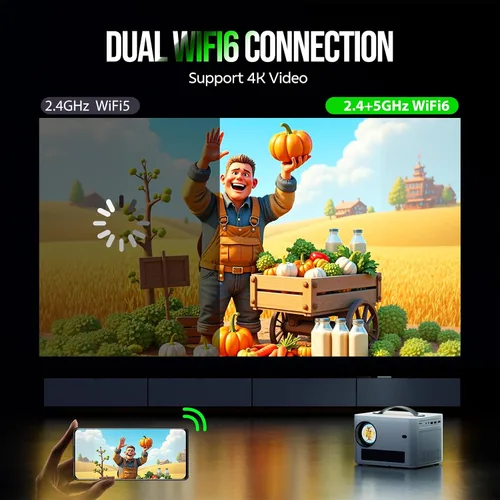 Vista 3 de Proyector con WiFi y Bluetooth, Proyector Nativo 1080P con Soporte 4K con Corrección Trapezoidal Vertical Automática, Proyector de Películas