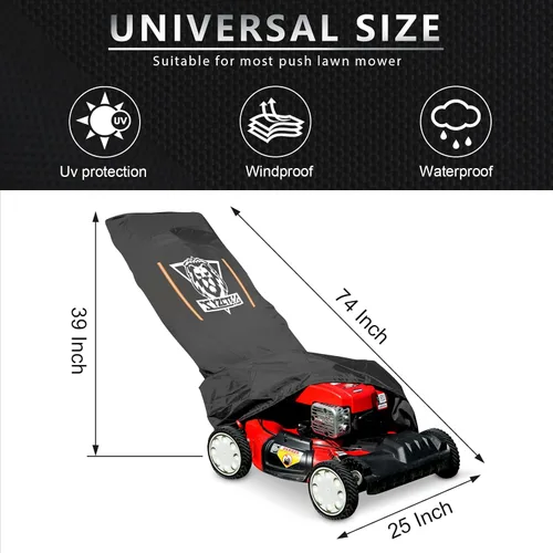 Vista 4 de Funda para cortacésped, resistente con protección impermeable extrema. Tela Oxford resistente y flexible con revestimiento de poliuretano ecológico.