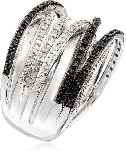 Vista 3 de Ross-Simons 0.30 ct. t.w. Black and White Diamond Highway Ring in Sterling Silver