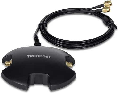 Vista 4 de Paquete de base magnética de montaje de antena dual TRENDnet RP-SMA hembra con cable de extensión RP-SMA macho, TEW-LB101 + enrutador inalámbrico