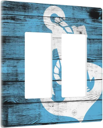 Vista 7 de Board Nautical Anchor Double Rocker Light Switch Plate Cover Decor Wall Plate Cover For Home Bedroom Kitchen Decorative 4.6 * 4.5 Inch