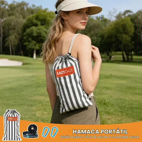 Vista 8 de Lazy Daze Hammocks Hamaca doble brasileña de algodón, hamaca portátil extragrande para acampar al aire libre con correas para árboles y bolsa
