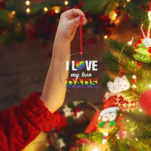 Vista 15 de Adorno acrílico de Navidad con texto en inglés "I May Be Straight But I Don't Hate LGBT, decoración de árbol de Navidad, adorno gay para árbol