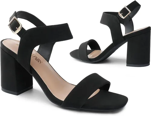 Vista 4 de DREAM PAIRS Sandalias de tacón alto y grueso para mujer, con puntera cuadrada, correa en el tobillo, cómodas sandalias