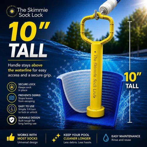 Vista 2 de Skimmie Sock Lock - Máxima comodidad de limpieza de piscinas: mango extraíble para calcetines Skimmer mantiene los desechos dentro, incluso cuando