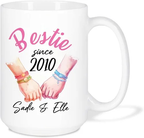 Vista 15 de Taza de café personalizada de alma gemela, taza de café de amistad personalizada para mejores amigos con nombres, mejores amigos, hermanas del alma