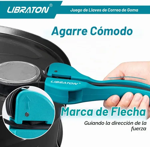 Vista 4 de LIBRATON Llave de correa 2 piezas Herramientas de llave ajustable multifuncional Filtro de aceite, abridor de frascos Heavy Duty Adjustable Strap